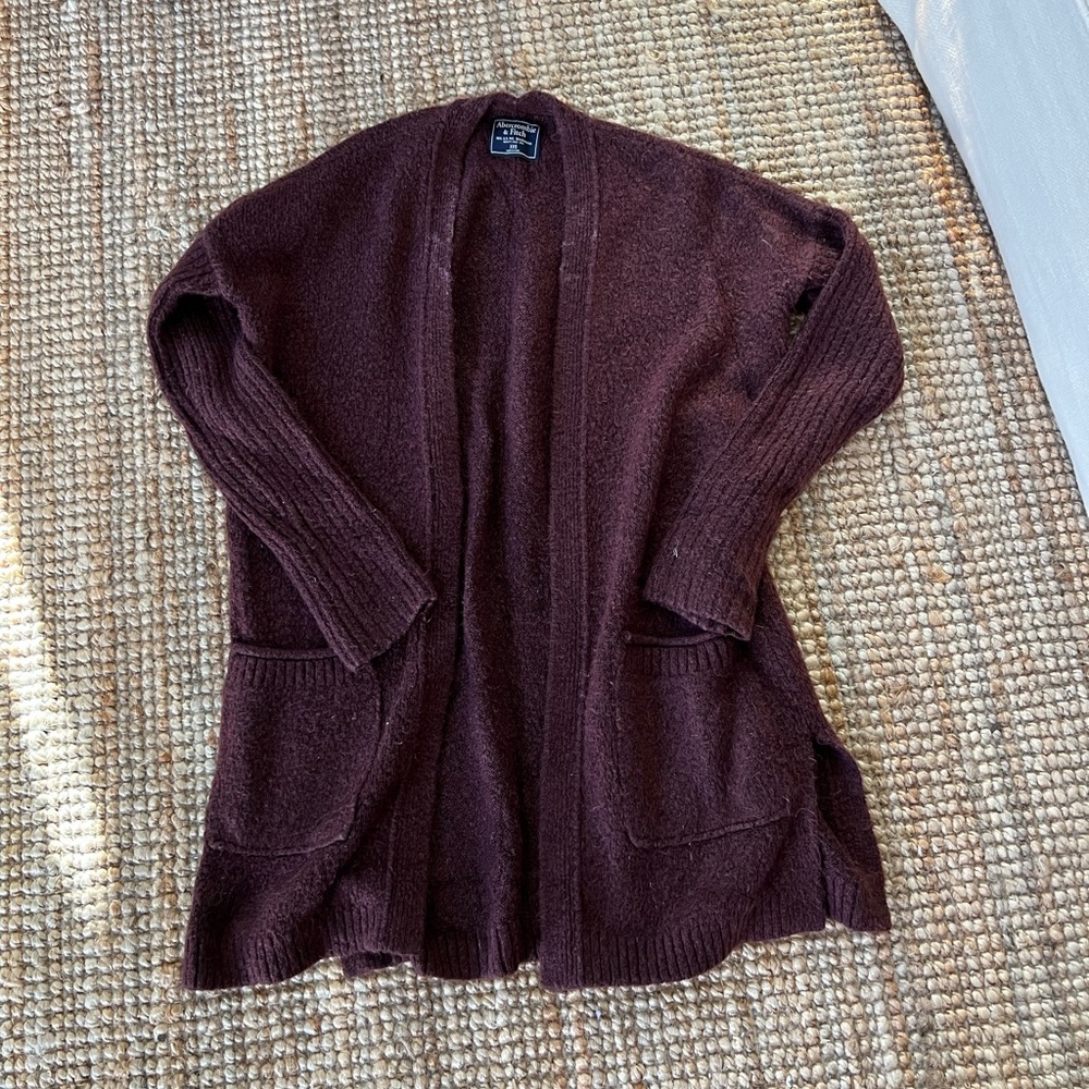 Abercrombie and Fitch Duster Cardigan in Maroon Wool